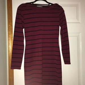 Maroon and navy striped body con dress